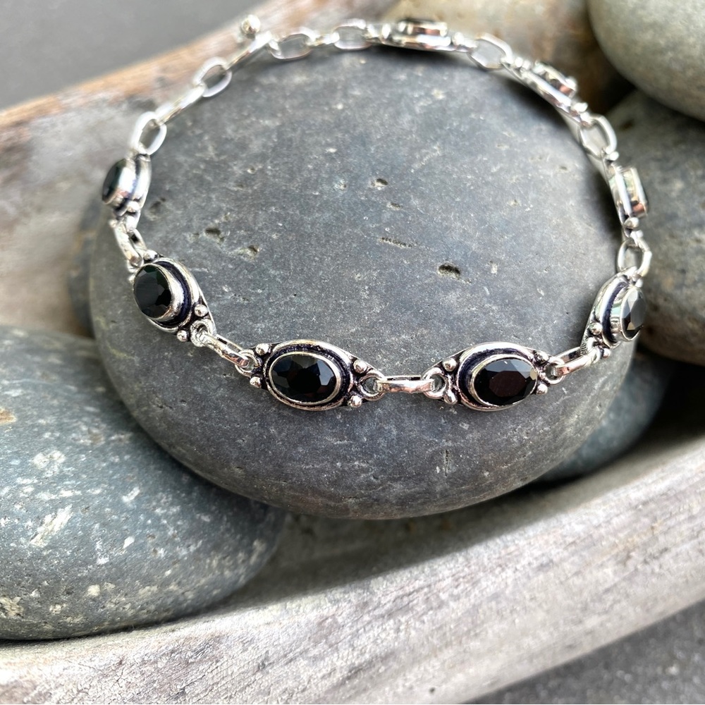 Sundance black onyx BRACELET sterling silver gemstone tennis chain birthstone - Picture 9 of 10